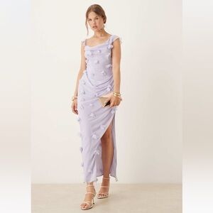 ASOS Design 3D Flower Lavender Open back Maxi Dress